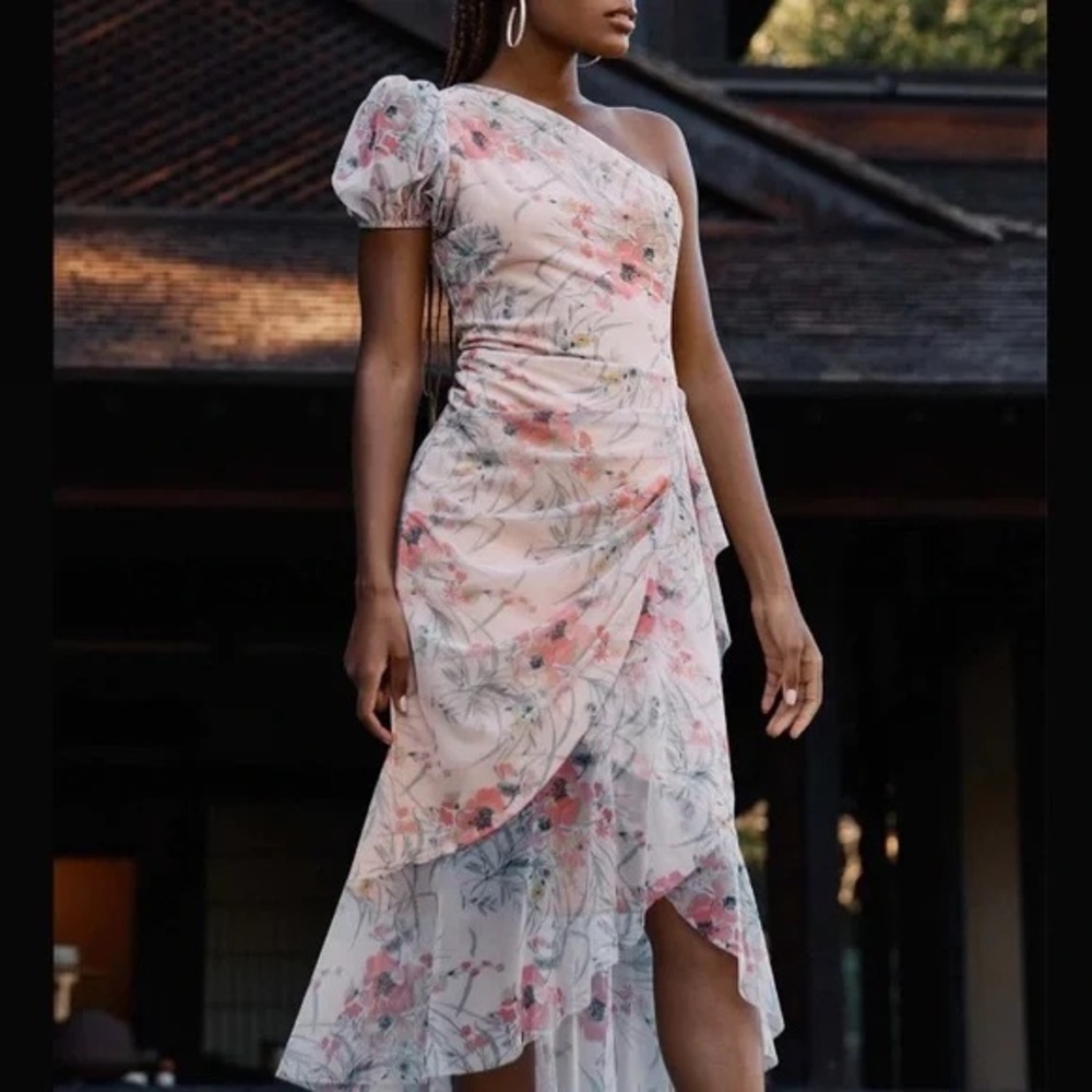 BCBG Sydney Midi Dress in Bare Pink Floral Size M